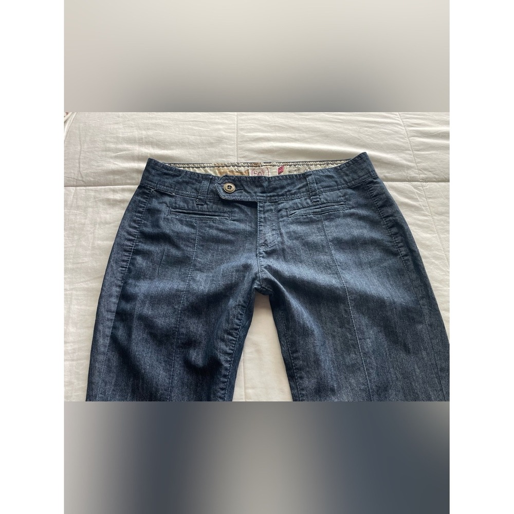 Y2K Low Rise Dark Blue Chambray Trouser Flare Pants 6 2000s Bratz Chic Going Out - Picture 2 of 10